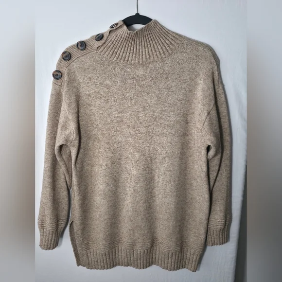 Anthro Margarita Button Mock Tunic Oatmeal Sweater Light Academia Coquette Boho - Picture 4 of 10